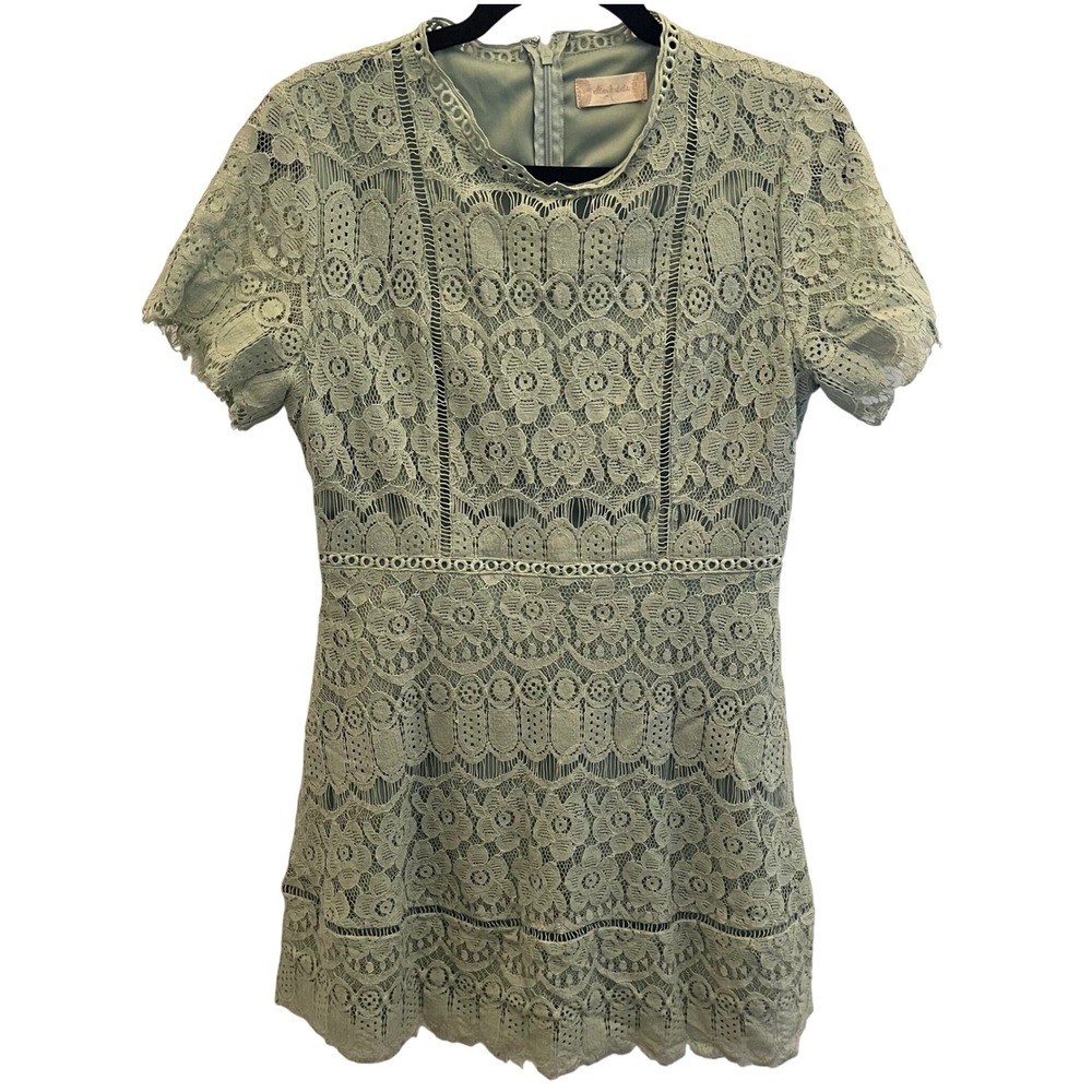 Altar'd State Sage Green Lace‎ Mini Dress Crochet Floral Boho Womens L Romantic